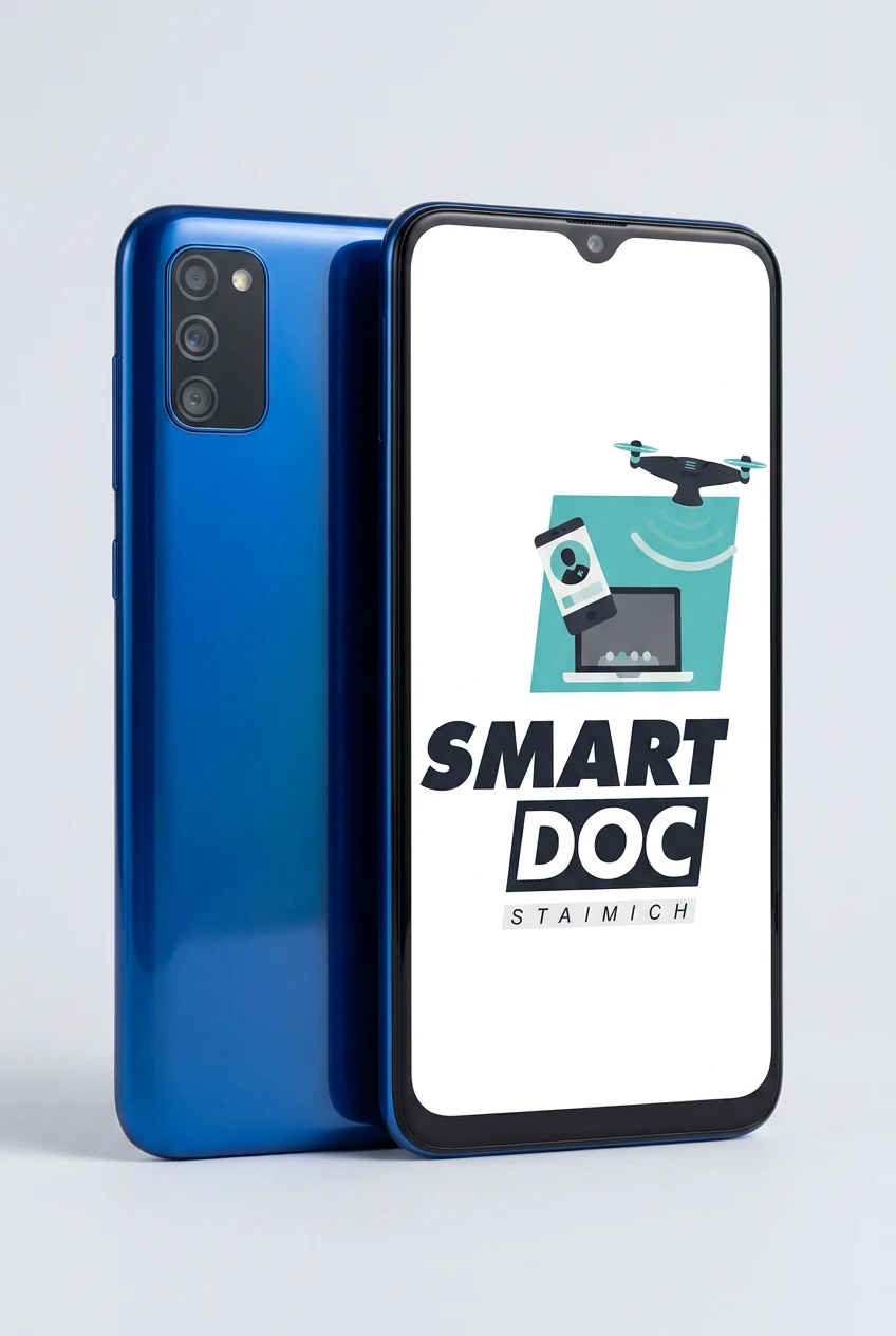 Galaxy M30s mit SmartDoc-Staimich-Logo auf dem Display, dahinter ein zweites Galaxy M30s von hinten