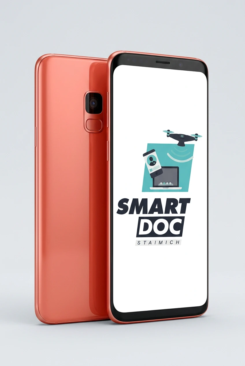 Galaxy S9 mit SmartDoc-Staimich-Logo auf dem Display, dahinter ein zweites Galaxy S9 von hinten