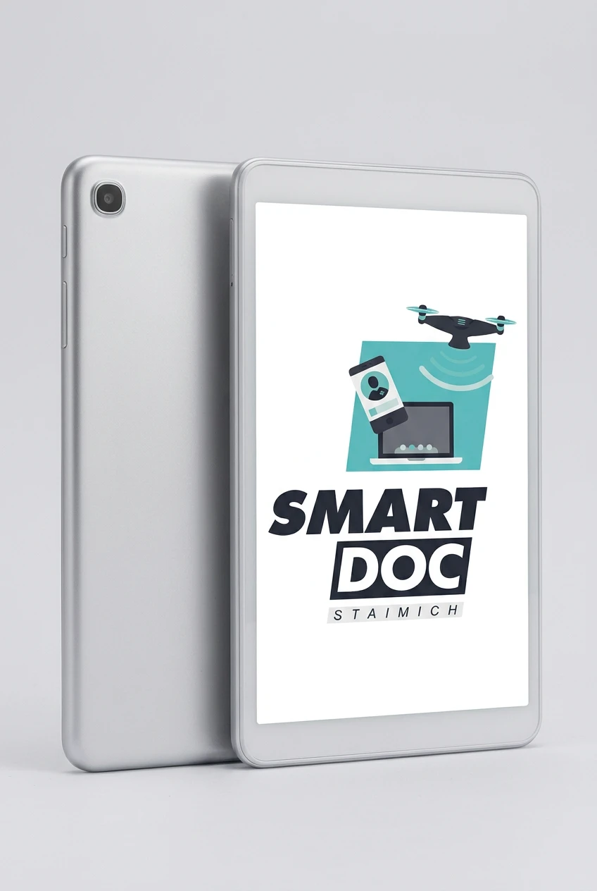 Galaxy Tab A7 Lite mit SmartDoc-Staimich-Logo auf dem Display, dahinter ein zweites Galaxy Tab A7 Lite von hinten