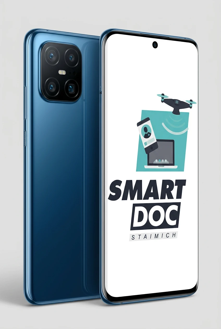 Huawei P Pro mit SmartDoc-Staimich-Logo auf dem Display, dahinter ein zweites Huawei P Pro von hinten