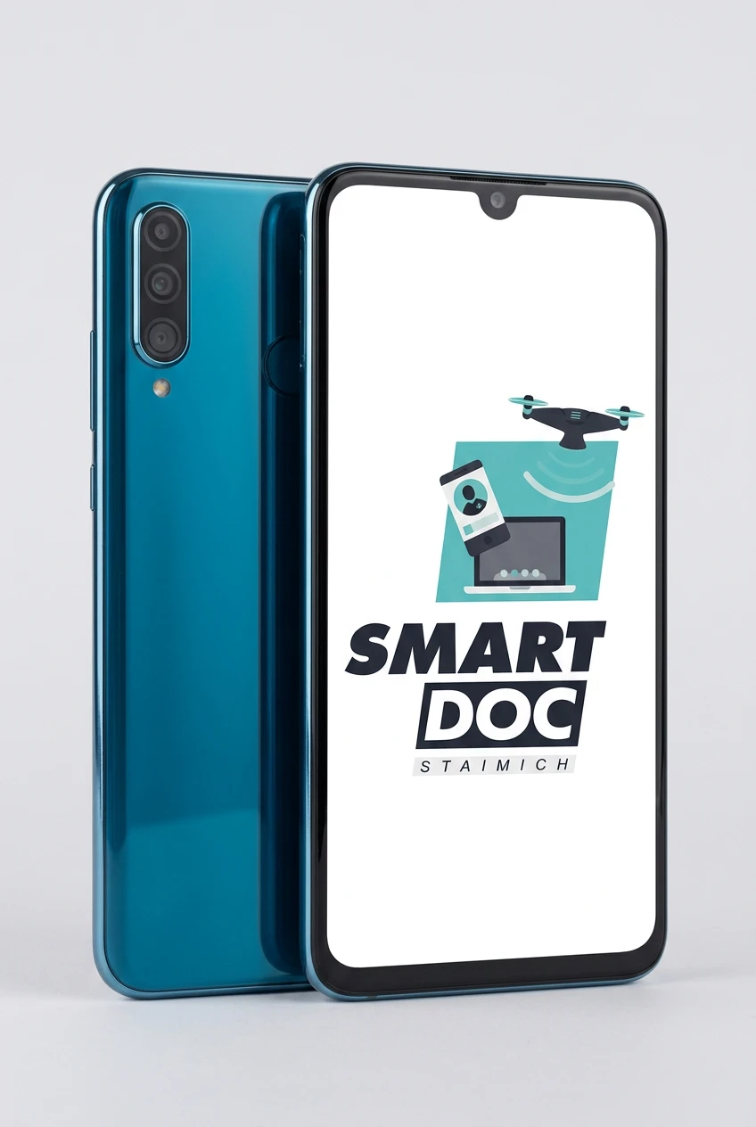 Huawei P30 Lite New Edition mit SmartDoc-Staimich-Logo auf dem Display, dahinter ein zweites Huawei P30 Lite New Edition von hinten