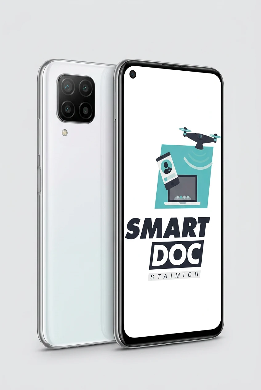 Huawei P40 Lite 5G mit SmartDoc-Staimich-Logo auf dem Display, dahinter ein zweites Huawei P40 Lite 5G von hinten