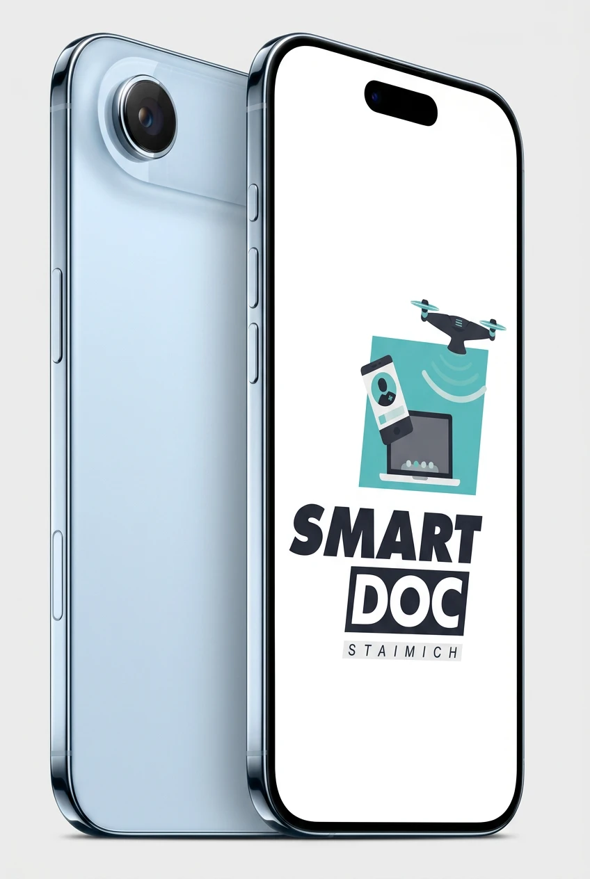 iPhone Air mit SmartDoc-Staimich-Logo auf dem Display, dahinter ein zweites iPhone Air von hinten