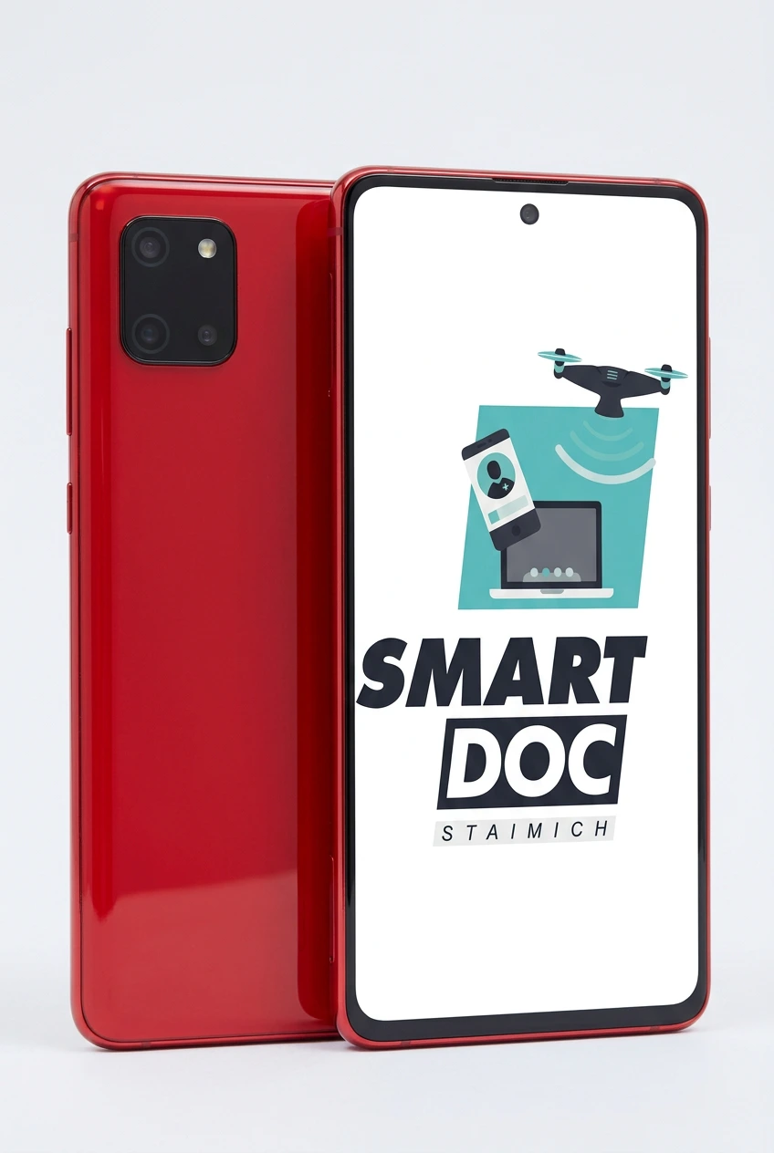 Note 10 Lite mit SmartDoc-Staimich-Logo auf dem Display, dahinter ein zweites Note 10 Lite von hinten