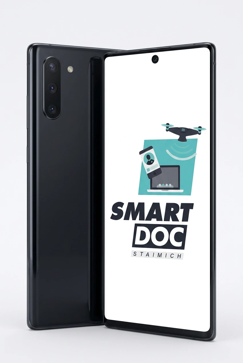Note 10 mit SmartDoc-Staimich-Logo auf dem Display, dahinter ein zweites Note 10 von hinten