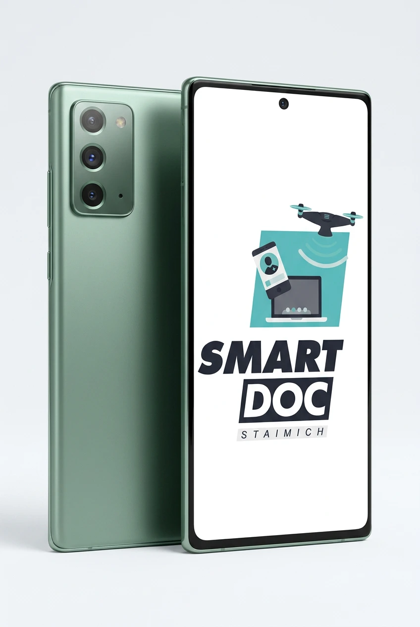 Note 20 (5G) mit SmartDoc-Staimich-Logo auf dem Display, dahinter ein zweites Note 20 (5G) von hinten