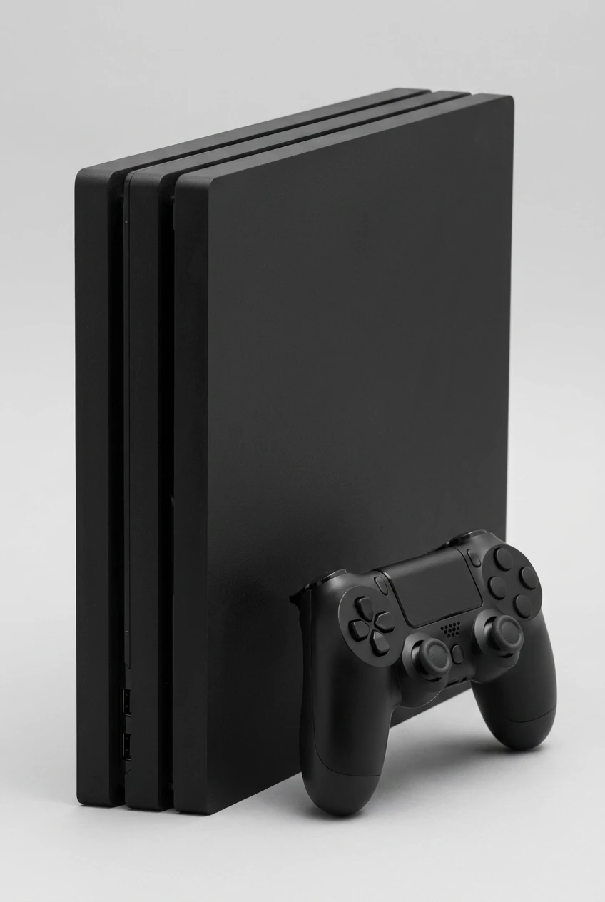 PlayStation 4 Pro mit SmartDoc-Staimich-Logo auf dem Display, dahinter ein zweites PlayStation 4 Pro von hinten