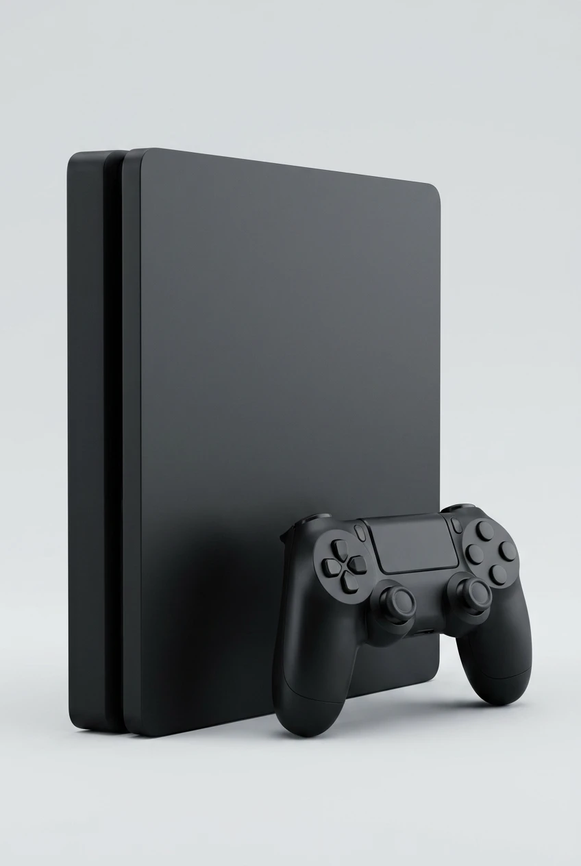 PlayStation 4 Slim mit SmartDoc-Staimich-Logo auf dem Display, dahinter ein zweites PlayStation 4 Slim von hinten