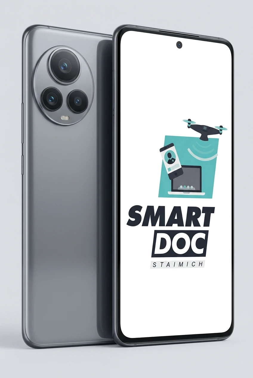 Xiaomi 12 Pro mit SmartDoc-Staimich-Logo auf dem Display, dahinter ein zweites Xiaomi 12 Pro von hinten