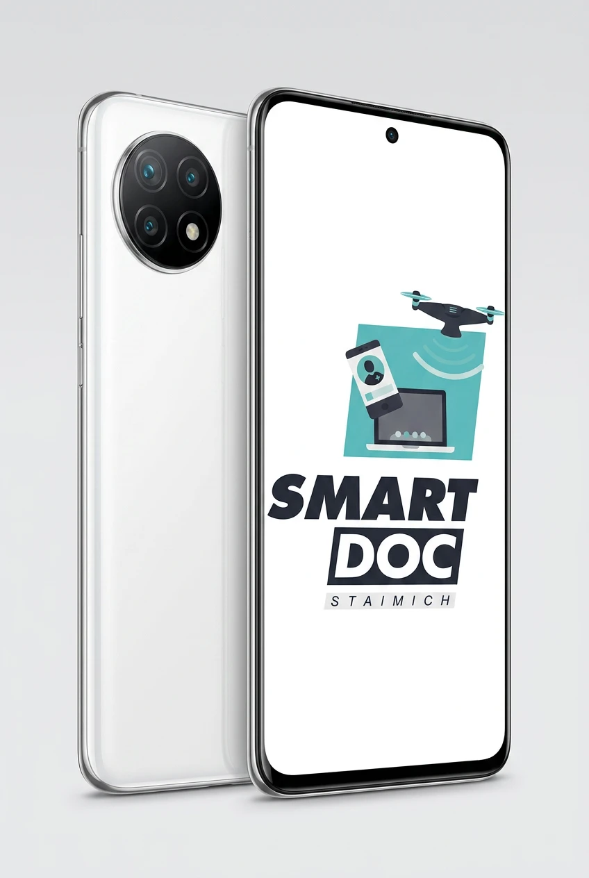 Xiaomi Mi 10 Pro mit SmartDoc-Staimich-Logo auf dem Display, dahinter ein zweites Xiaomi Mi 10 Pro von hinten