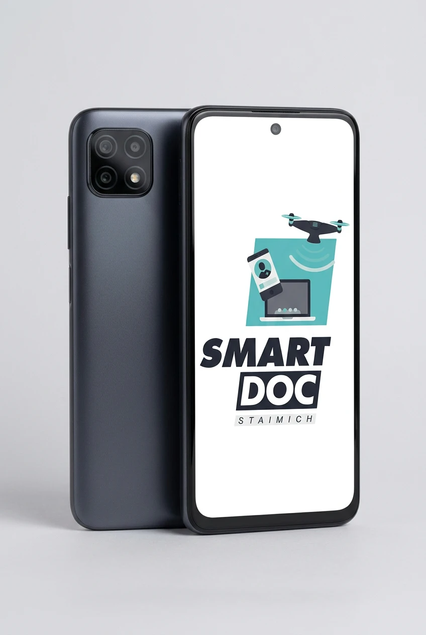 Redmi 9T mit SmartDoc-Staimich-Logo auf dem Display, dahinter ein zweites Redmi 9T von hinten