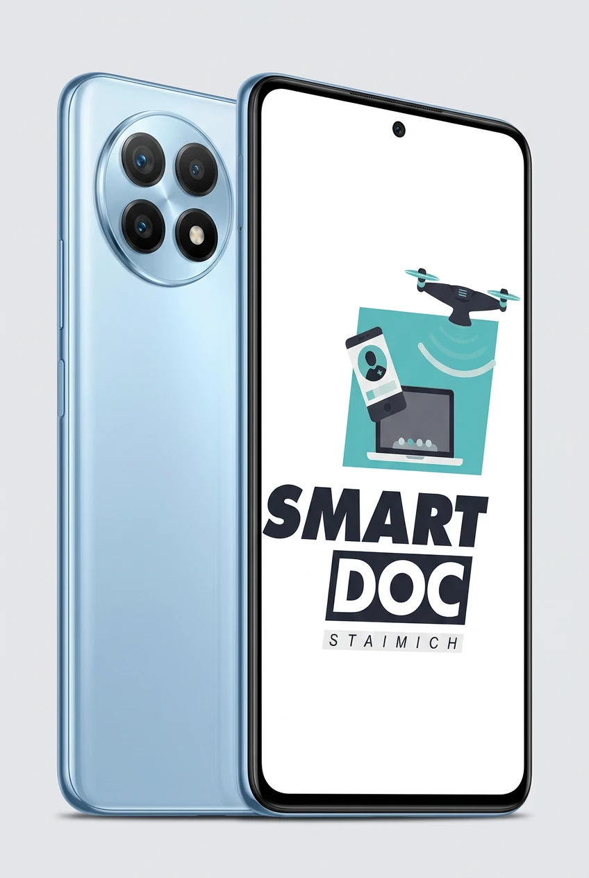Redmi Note 10 Pro mit SmartDoc-Staimich-Logo auf dem Display, dahinter ein zweites Redmi Note 10 Pro von hinten