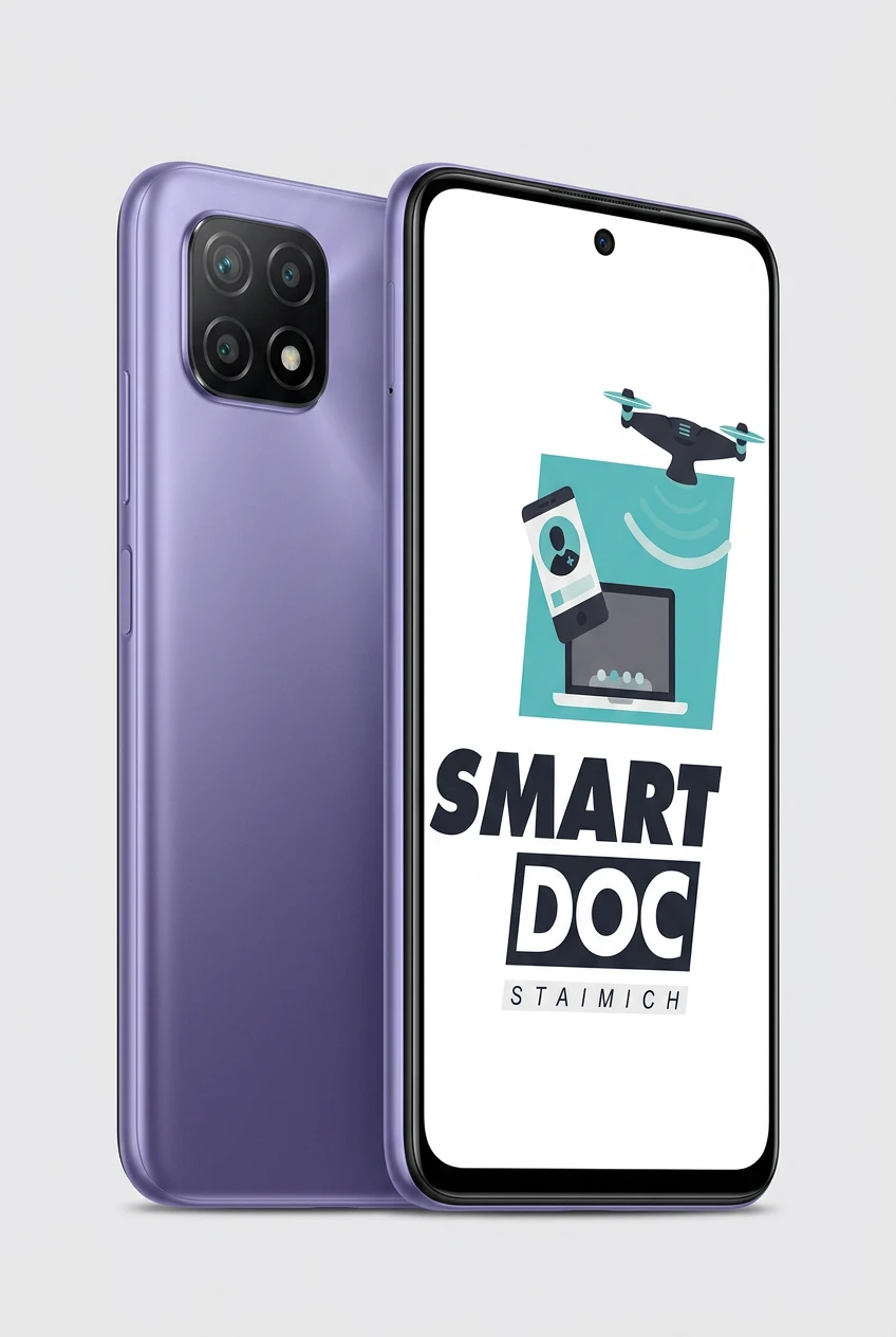 Redmi Note 9T 5G mit SmartDoc-Staimich-Logo auf dem Display, dahinter ein zweites Redmi Note 9T 5G von hinten